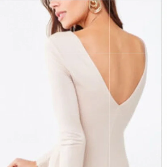 Forever 21 | Dresses | Nude Long Sleeve Fitted Mini Dress With A V Back |  Poshmark